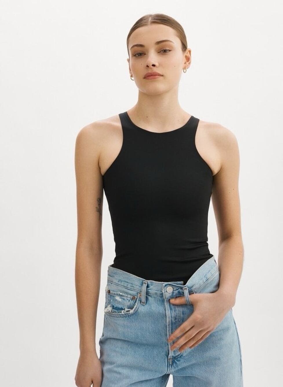 Lamarque Sydelle Bodysuit Black Womens XS Basic Closet Staple Sleek Muscle Tank